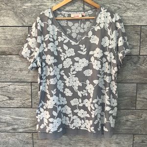 Evri Women’s Semi-Sheer V-Neck Tee, Size 1X Gray